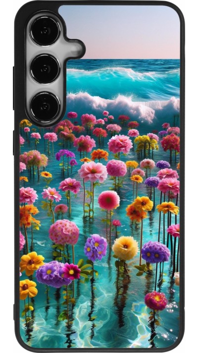 Samsung Galaxy S24+ Case Hülle - Silikon schwarz Blumenmeer Wellen