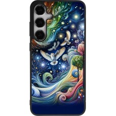 Coque Samsung Galaxy S24+ - Silicone rigide noir hibou volant floral