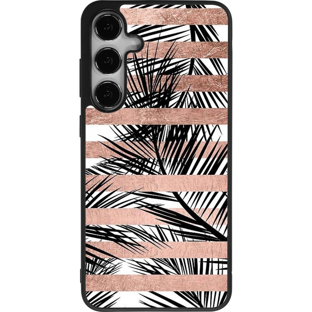 Samsung Galaxy S24+ Case Hülle - Silikon schwarz Palm trees gold stripes