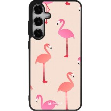 Samsung Galaxy S24+ Case Hülle - Silikon schwarz Pink Flamingos Pattern