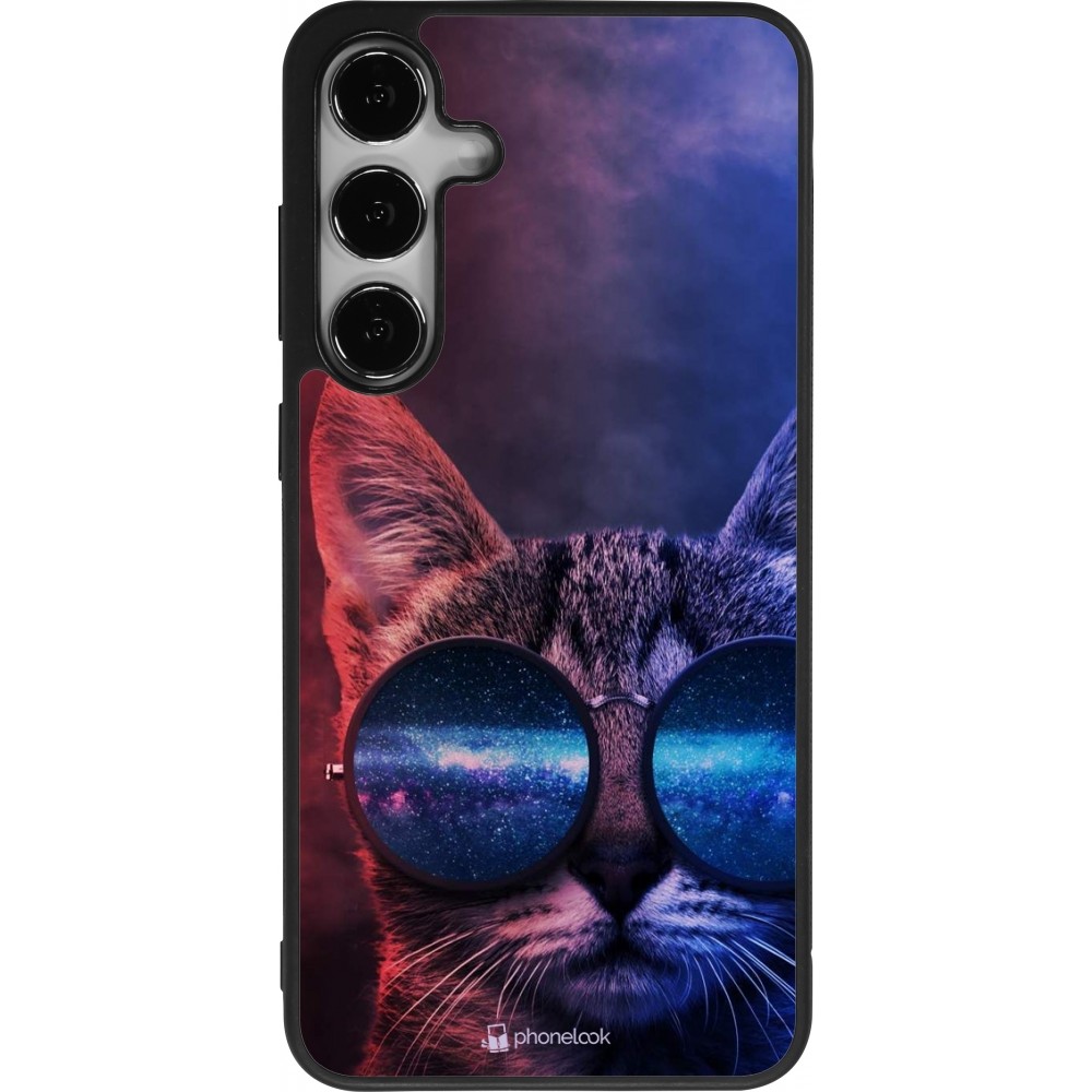 Samsung Galaxy S24+ Case Hülle - Silikon schwarz Red Blue Cat Glasses