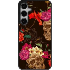 Coque Samsung Galaxy S24+ - Silicone rigide noir Skulls and flowers