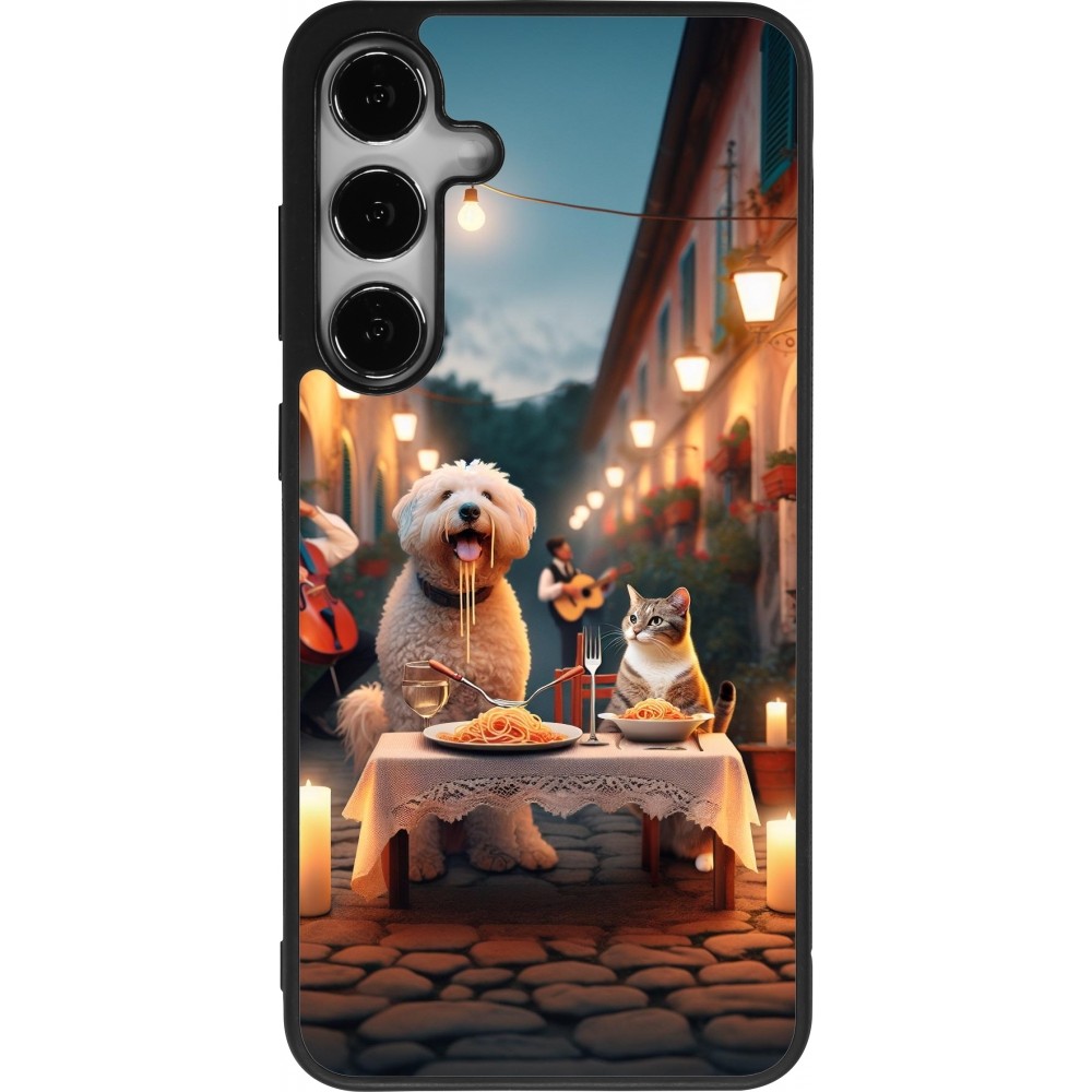 Samsung Galaxy S24+ Case Hülle - Silikon schwarz Valentin 2024 Hund & Katze Kerzenlicht