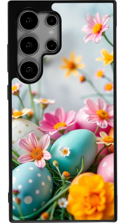 Samsung Galaxy S24 Ultra Case Hülle - Silikon schwarz Easter 2026 Eggs with flowers