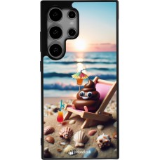 Samsung Galaxy S24 Ultra Case Hülle - Silikon schwarz Kackhaufen Emoji auf Liegestuhl