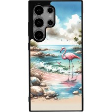 Samsung Galaxy S24 Ultra Case Hülle - Silikon schwarz Flamingo Aquarell