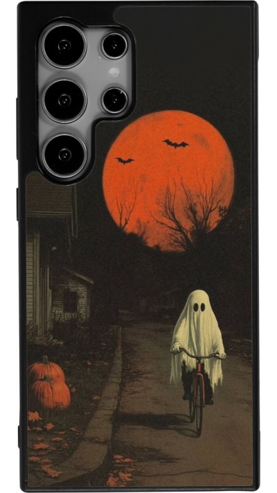 Samsung Galaxy S24 Ultra Case Hülle - Silikon schwarz Halloween 2025 Ghost on a bicycle