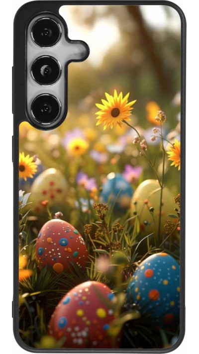 Samsung Galaxy S25 Case Hülle - Silikon schwarz Easter 2026 Decorated eggs