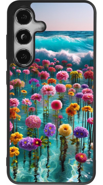 Coque Samsung Galaxy S25 - Silicone rigide noir Flower sea waves