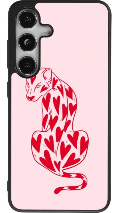 Samsung Galaxy S25 Case Hülle - Silikon schwarz Leopard with hearts 2026