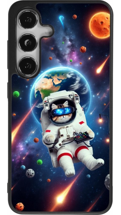 Samsung Galaxy S25 Case Hülle - Silikon schwarz VR SpaceCat Odyssee