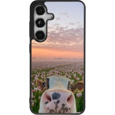 Samsung Galaxy S25 Case Hülle - Silikon schwarz Cow with tulips 2026