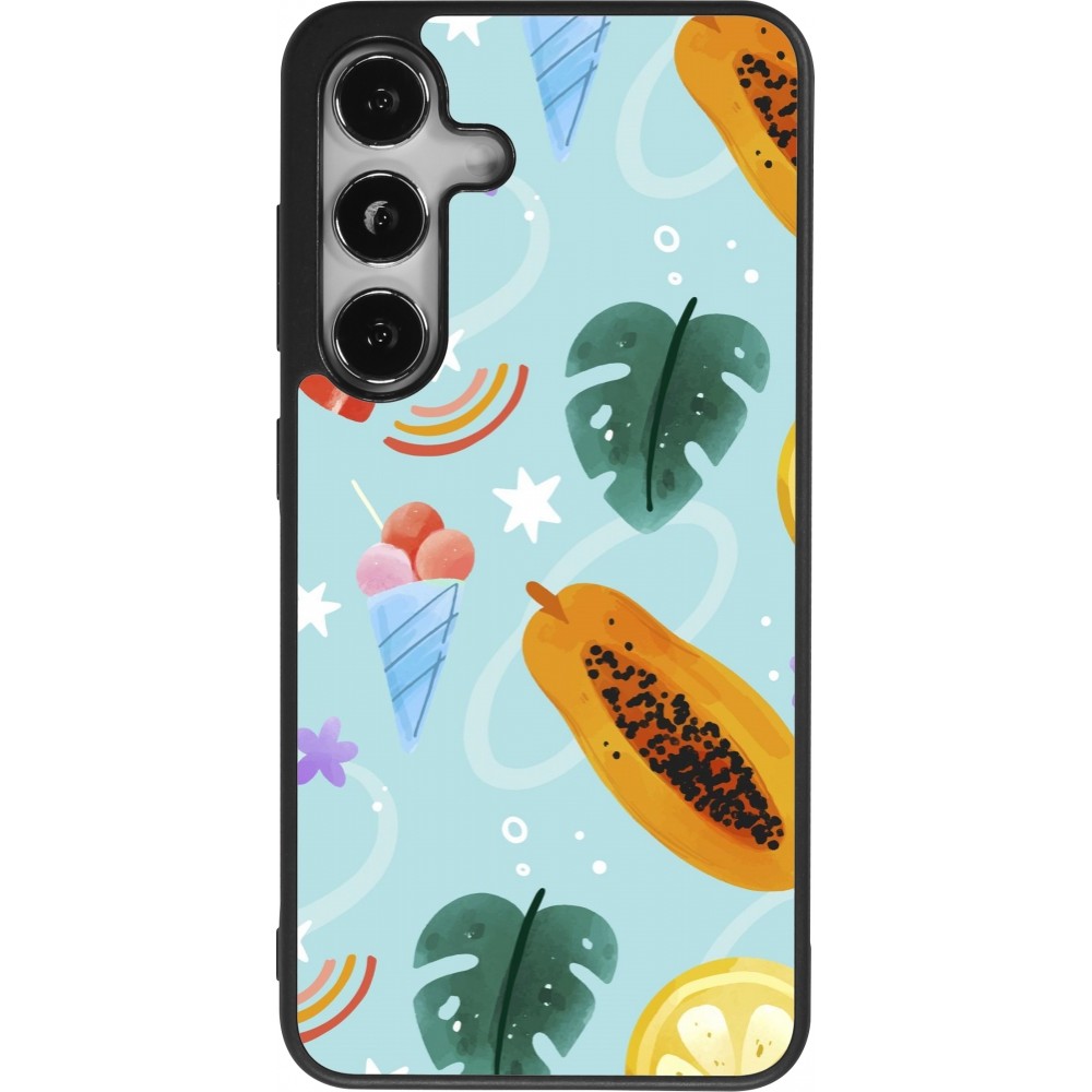 Samsung Galaxy S25 Case Hülle - Silikon schwarz Summer 2025 Pattern papaya