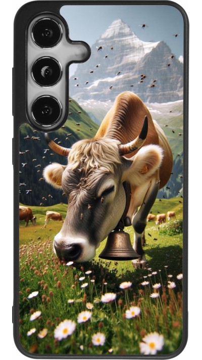 Coque Samsung Galaxy S25 - Silicone rigide noir Vache montagne Valais