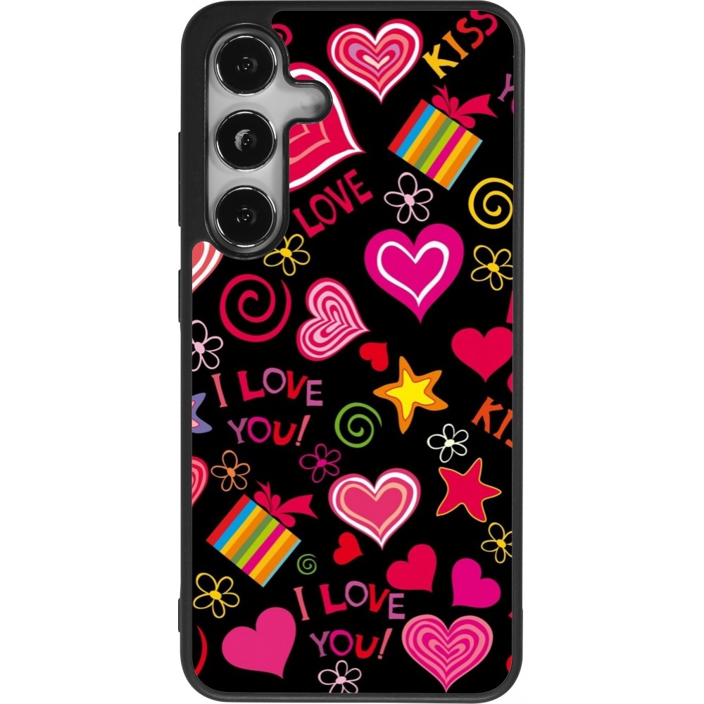 Samsung Galaxy S25 Case Hülle - Silikon schwarz Valentine 2023 love symbols