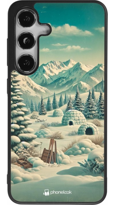 Samsung Galaxy S25 Case Hülle - Silikon schwarz Vintage Schneebedeckter Berg Iglu