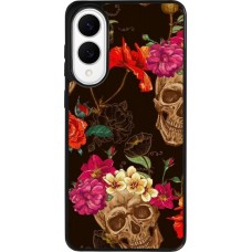 Samsung Galaxy S25 Edge Case Hülle - Silikon schwarz Skulls and flowers