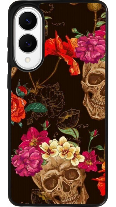 Samsung Galaxy S25 Edge Case Hülle - Silikon schwarz Skulls and flowers