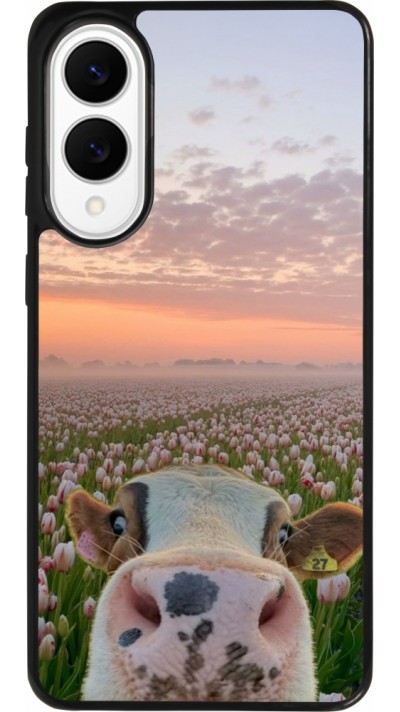 Coque Samsung Galaxy S25 Edge - Silicone rigide noir Cow with tulips Spring 2026