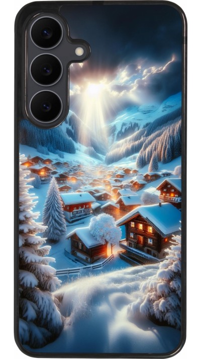 Coque Samsung Galaxy S25 FE - Silicone rigide noir Mont Neige Lumière