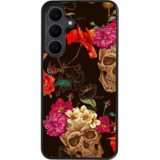 Coque Samsung Galaxy S25 FE - Silicone rigide noir Skulls and flowers