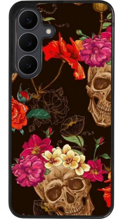 Samsung Galaxy S25 FE Case Hülle - Silikon schwarz Skulls and flowers