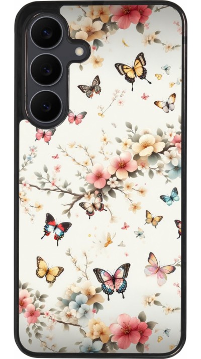 Coque Samsung Galaxy S25 FE - Silicone rigide noir Spring 25 Papillons Légers