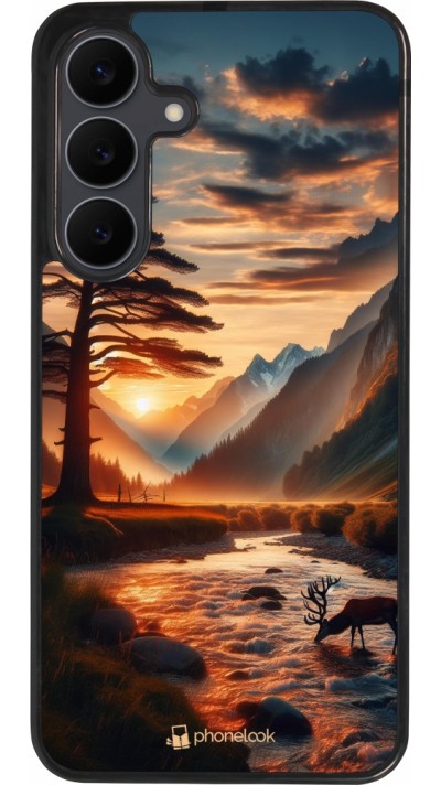 Samsung Galaxy S25 FE Case Hülle - Silikon schwarz Tal Sonnenuntergang Hirsch Baum