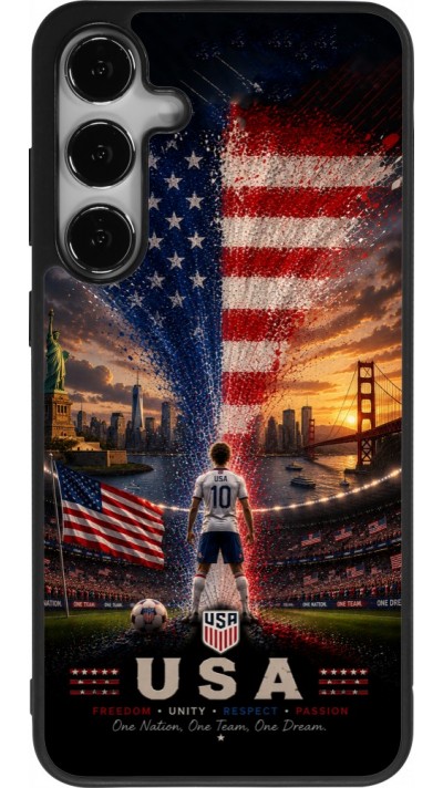 Coque Samsung Galaxy S25+ - Silicone rigide noir Football États-Unis splash 2026
