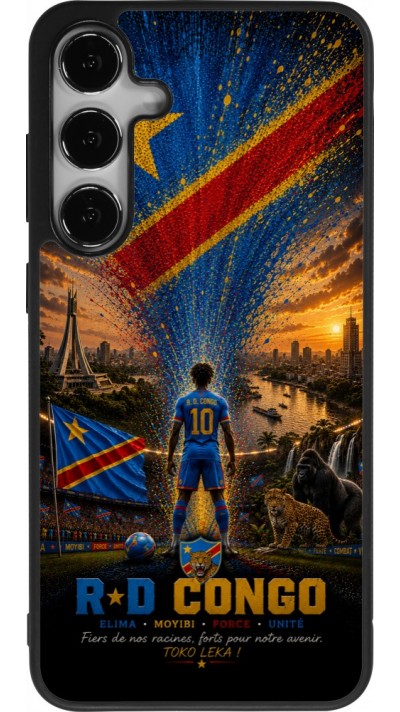 Coque Samsung Galaxy S25+ - Silicone rigide noir Football République démocratique du Congo splash 2026