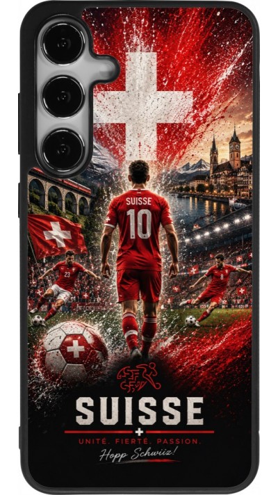 Coque Samsung Galaxy S25+ - Silicone rigide noir Football Suisse splash 2026