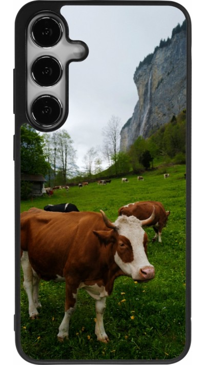 Samsung Galaxy S25+ Case Hülle - Silikon schwarz  Nationalfeiertag Schweiz Kühe