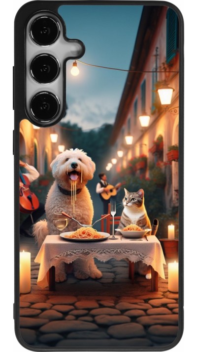 Samsung Galaxy S25+ Case Hülle - Silikon schwarz Valentin 2024 Hund & Katze Kerzenlicht