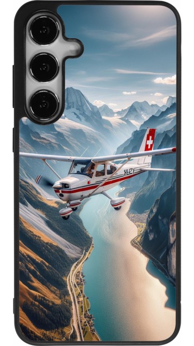 Coque Samsung Galaxy S25+ - Silicone rigide noir Vol Alpin Suisse