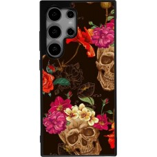 Samsung Galaxy S25 Ultra Case Hülle - Silikon schwarz Skulls and flowers