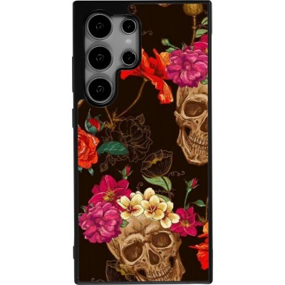 Samsung Galaxy S25 Ultra Case Hülle - Silikon schwarz Skulls and flowers