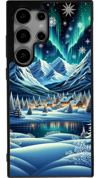 Samsung Galaxy S25 Ultra Case Hülle - Silikon schwarz Verschneites Bergdorf am See in der Nacht