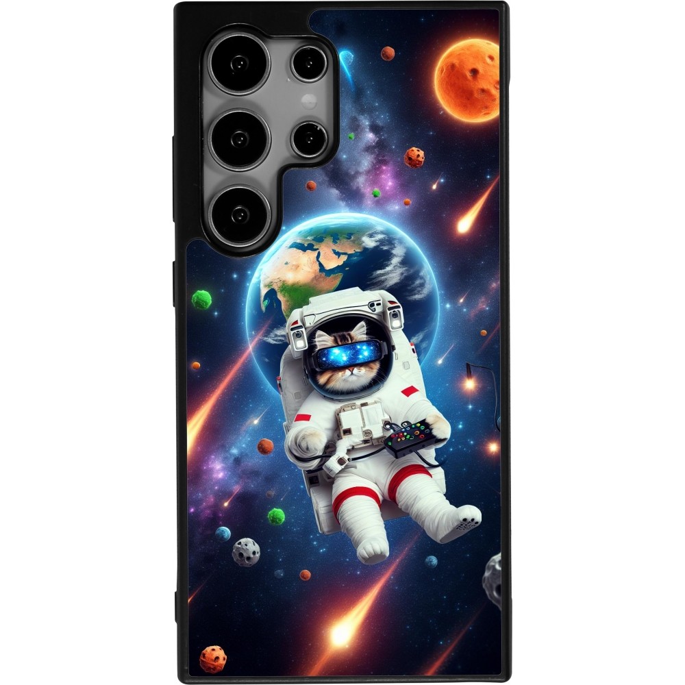 Samsung Galaxy S25 Ultra Case Hülle - Silikon schwarz VR SpaceCat Odyssee