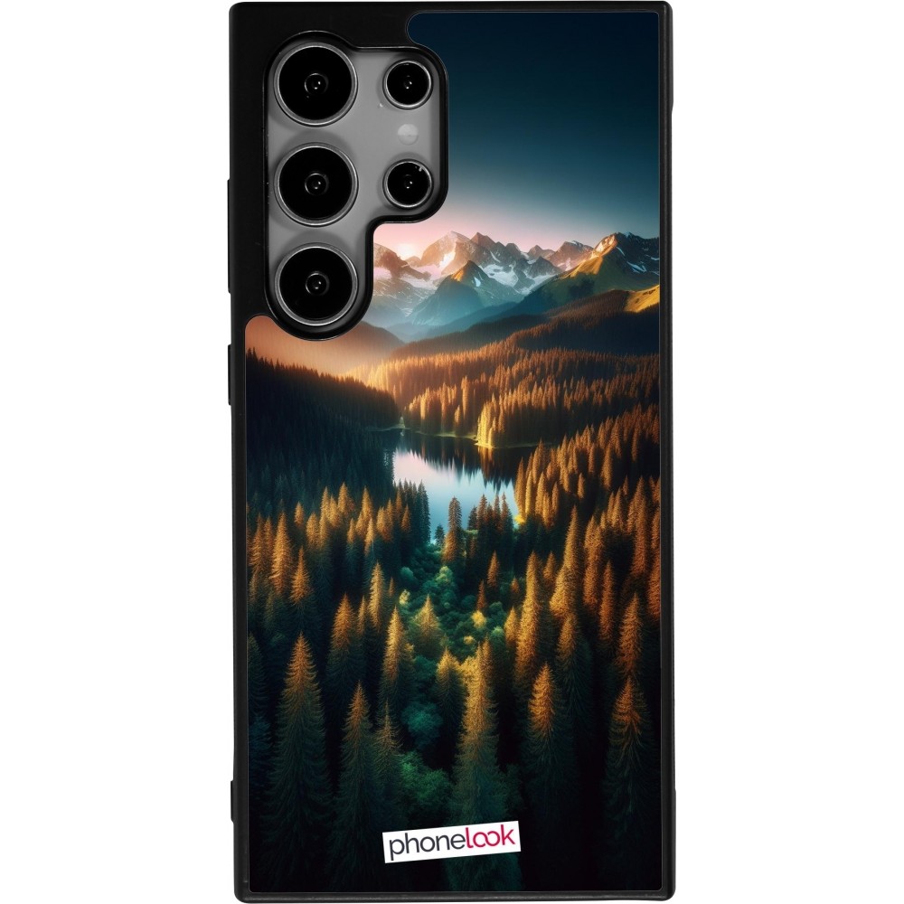 Samsung Galaxy S25 Ultra Case Hülle - Silikon schwarz Sonnenuntergang Waldsee