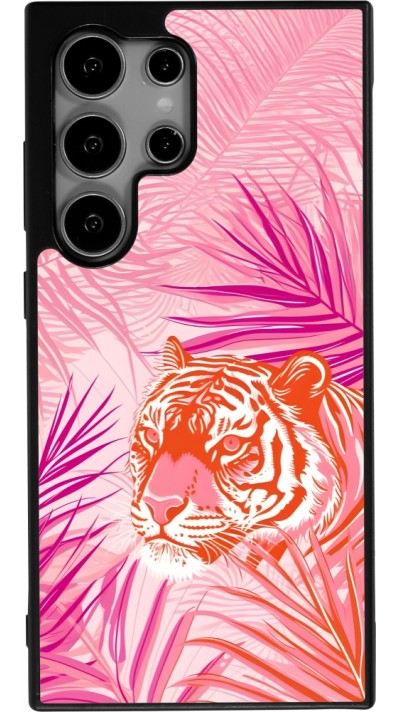 Samsung Galaxy S25 Ultra Case Hülle - Silikon schwarz Tiger Palmen rosa