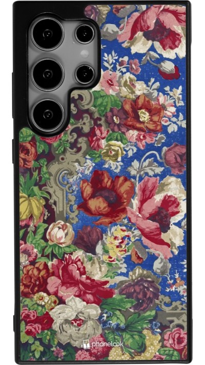 Samsung Galaxy S25 Ultra Case Hülle - Silikon schwarz Vintage Art Flowers