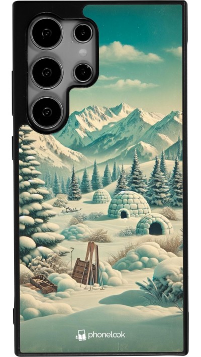 Samsung Galaxy S25 Ultra Case Hülle - Silikon schwarz Vintage Schneebedeckter Berg Iglu