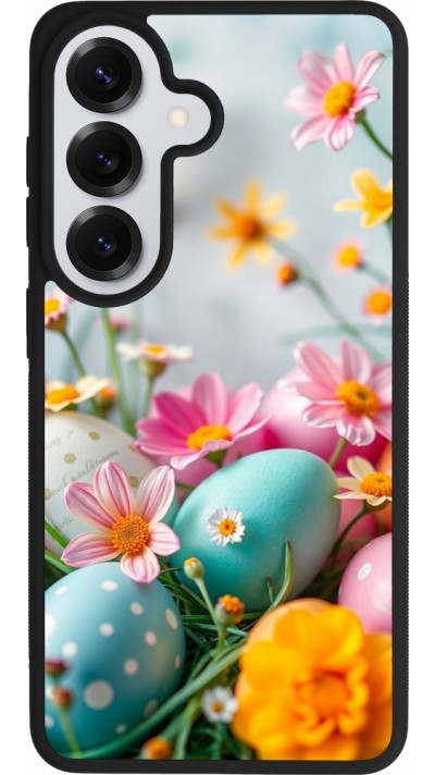 Samsung Galaxy S26 Case Hülle - Silikon schwarz Easter 2026 Eggs with flowers