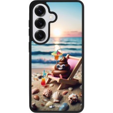 Coque Samsung Galaxy S26 - Silicone rigide noir Emoji caca sur chaise longue