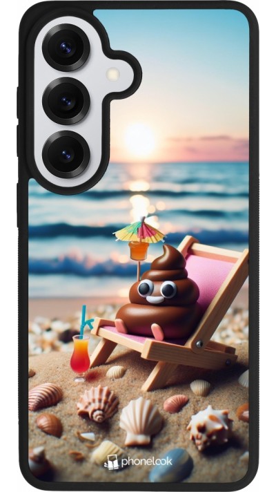 Coque Samsung Galaxy S26 - Silicone rigide noir Emoji caca sur chaise longue