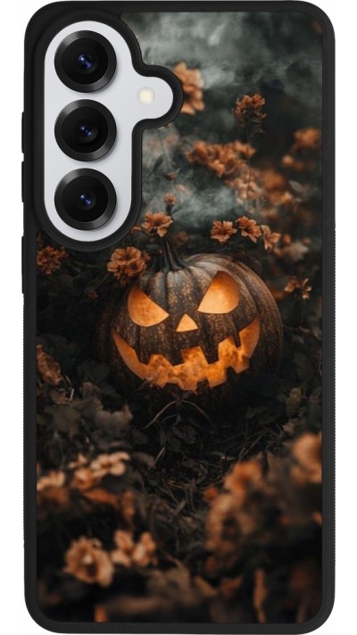 Coque Samsung Galaxy S26 - Silicone rigide noir Halloween 2025 Pumpkin with flowers