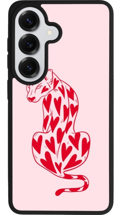 Coque Samsung Galaxy S26 - Silicone rigide noir Leopard with hearts 2026