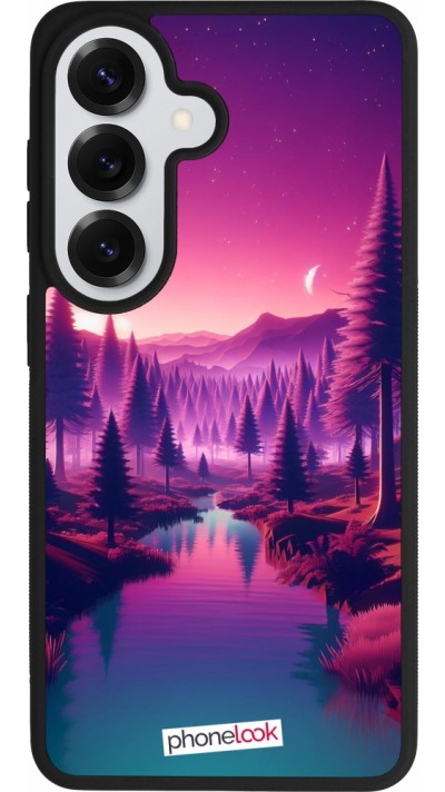 Coque Samsung Galaxy S26 - Silicone rigide noir Paysage Violet-Rose