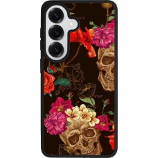 Samsung Galaxy S26 Case Hülle - Silikon schwarz Skulls and flowers