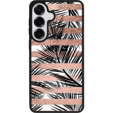 Coque Samsung Galaxy S26+ - Silicone rigide noir Palm trees gold stripes
